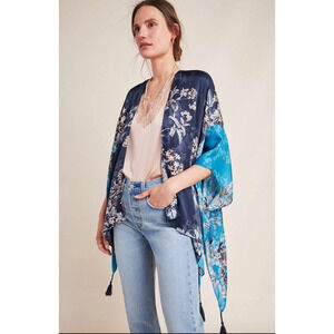 Anthropologie X Kachel Kimono‎ Viscose Jamie Tasseled Floral Silk RARE